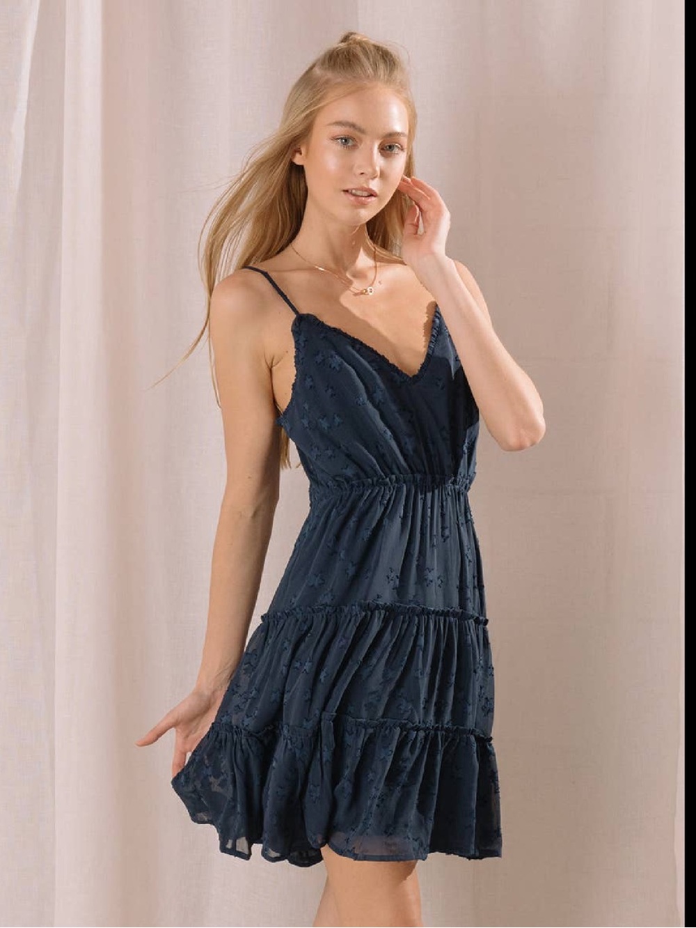 Storia Navy Star Print Tiered Spaghetti-Strap Mini Dress 💙💙